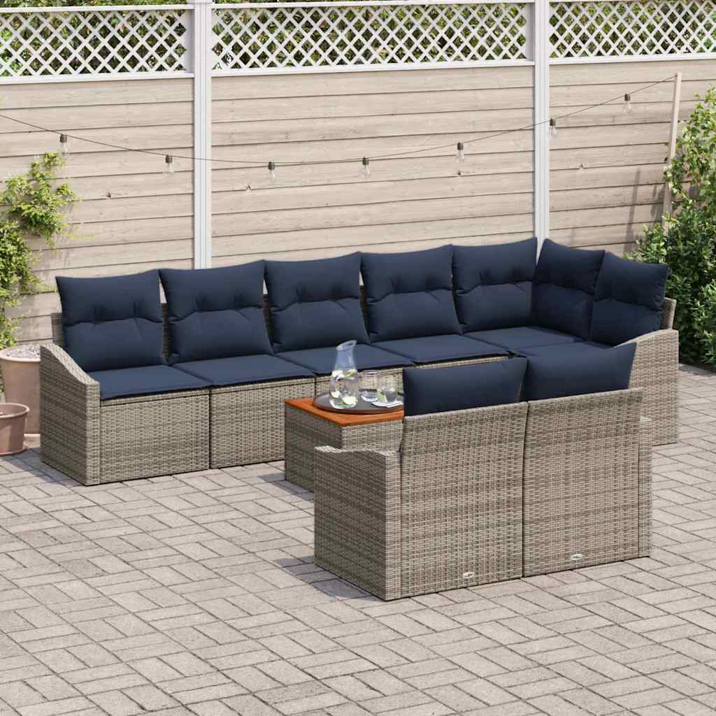 vidaXL Tuinbankenset met opslag 9 pcs Grijs en Marineblauw poly rattan