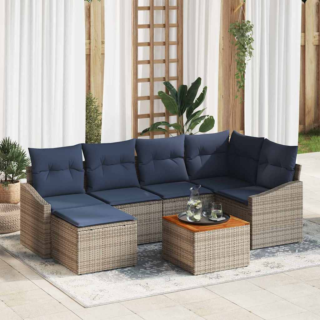 vidaXL Tuinbankenset met opslag 7 pcs Grijs en Marineblauw poly rattan