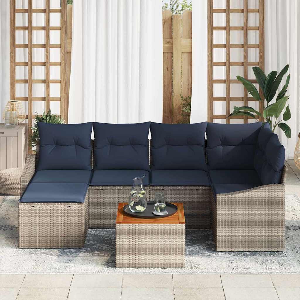 vidaXL Tuinbankenset met opslag 7 pcs Grijs en Marineblauw poly rattan