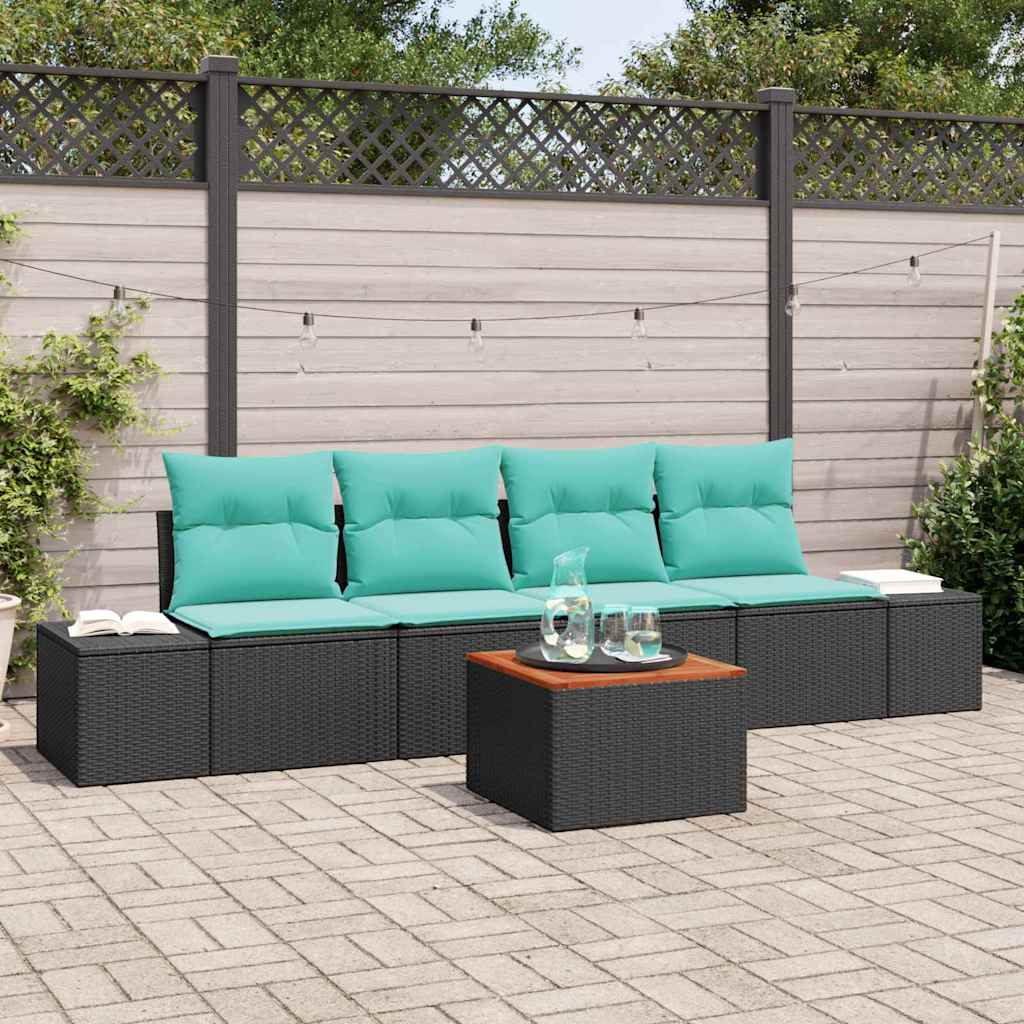 vidaXL Tuinbankenset 5 st Zwart en Turquoise poly rattan
