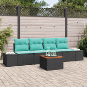 vidaXL Tuinbankenset 5 st Zwart en Turquoise poly rattan