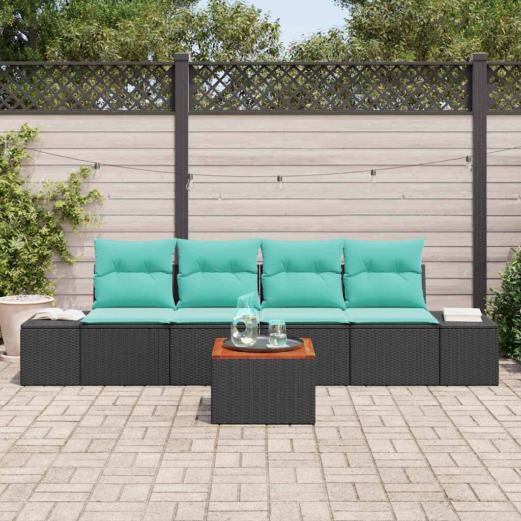 vidaXL Tuinbankenset 5 st Zwart en Turquoise poly rattan