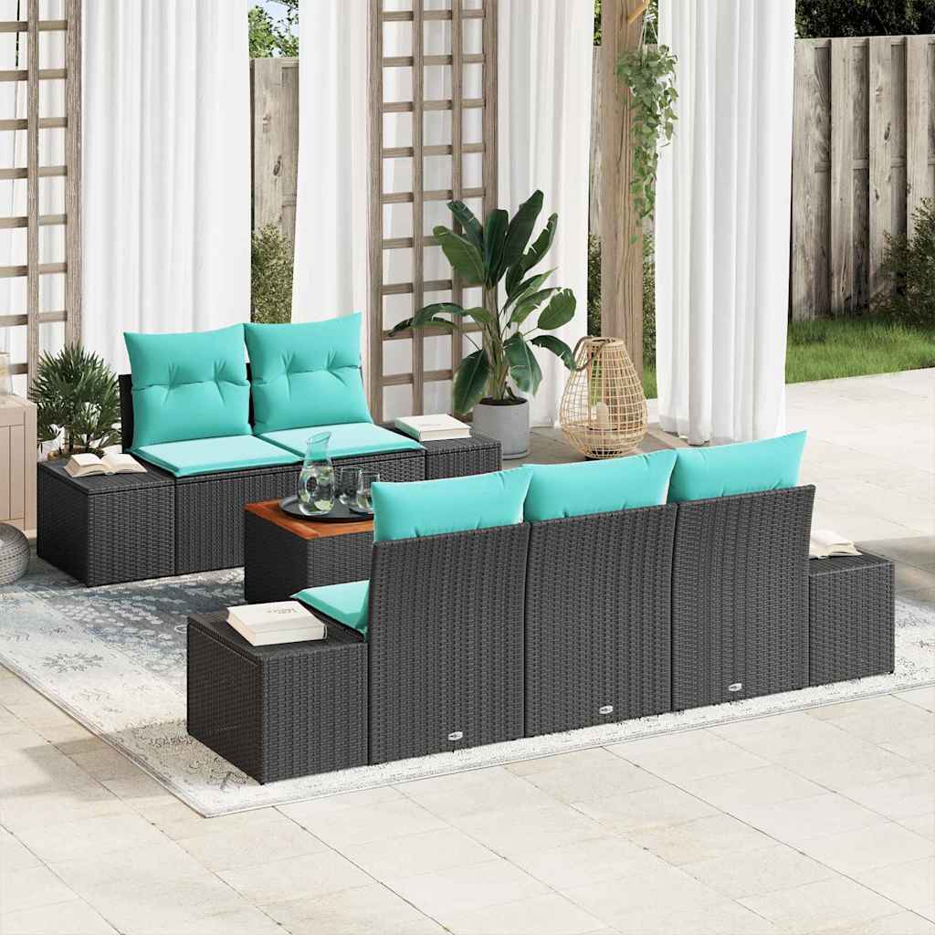 vidaXL Tuinbankenset 6 st Zwart en Turquoise poly rattan