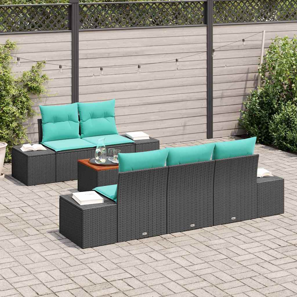 vidaXL Tuinbankenset 6 st Zwart en Turquoise poly rattan