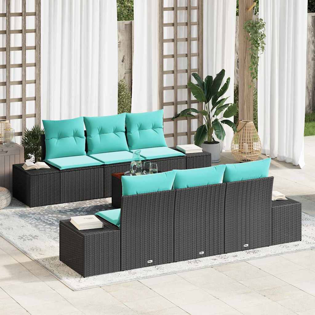 vidaXL Tuinbankenset 7 st Zwart en Turquoise poly rattan