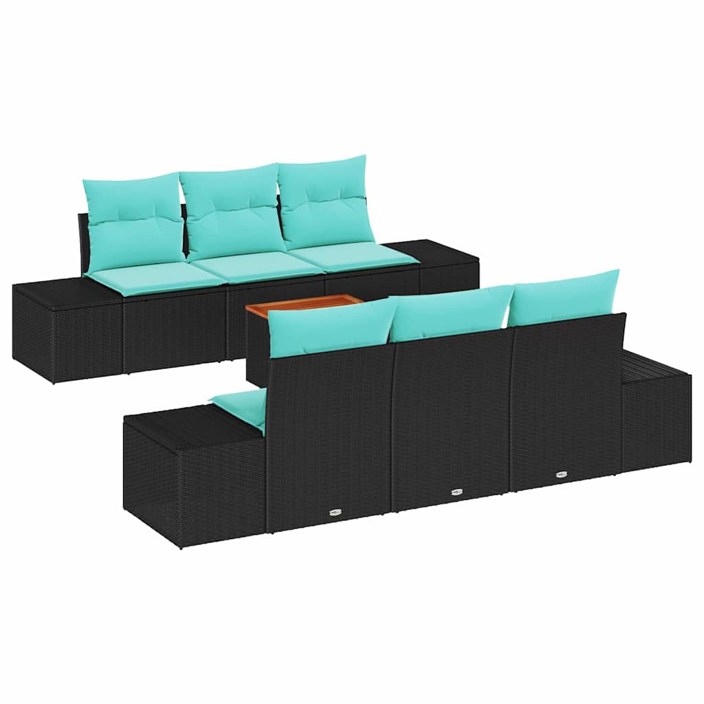 vidaXL Tuinbankenset 7 st Zwart en Turquoise poly rattan