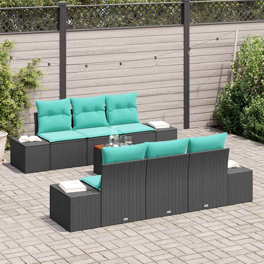 vidaXL Tuinbankenset 7 st Zwart en Turquoise poly rattan
