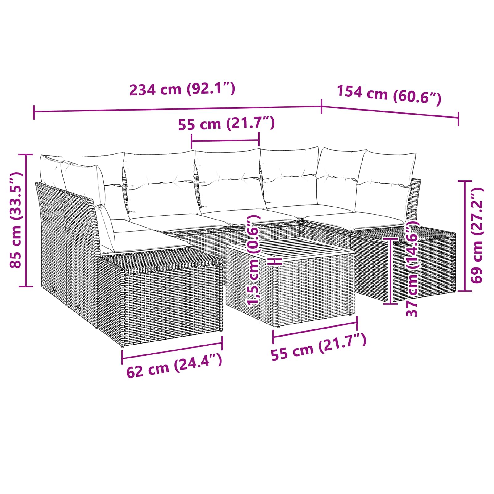 vidaXL Tuinbankenset 7 st Zwart en Turquoise poly rattan