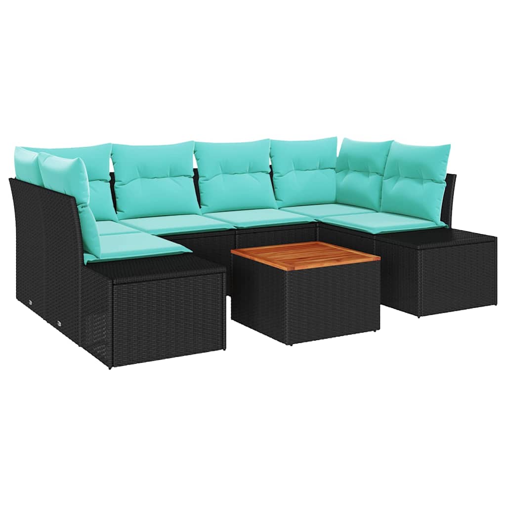vidaXL Tuinbankenset 7 st Zwart en Turquoise poly rattan