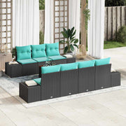 vidaXL Tuinbankenset 8 st Zwart en Turquoise poly rattan