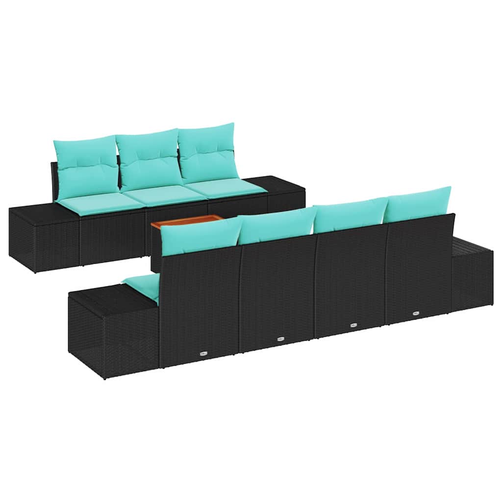vidaXL Tuinbankenset 8 st Zwart en Turquoise poly rattan