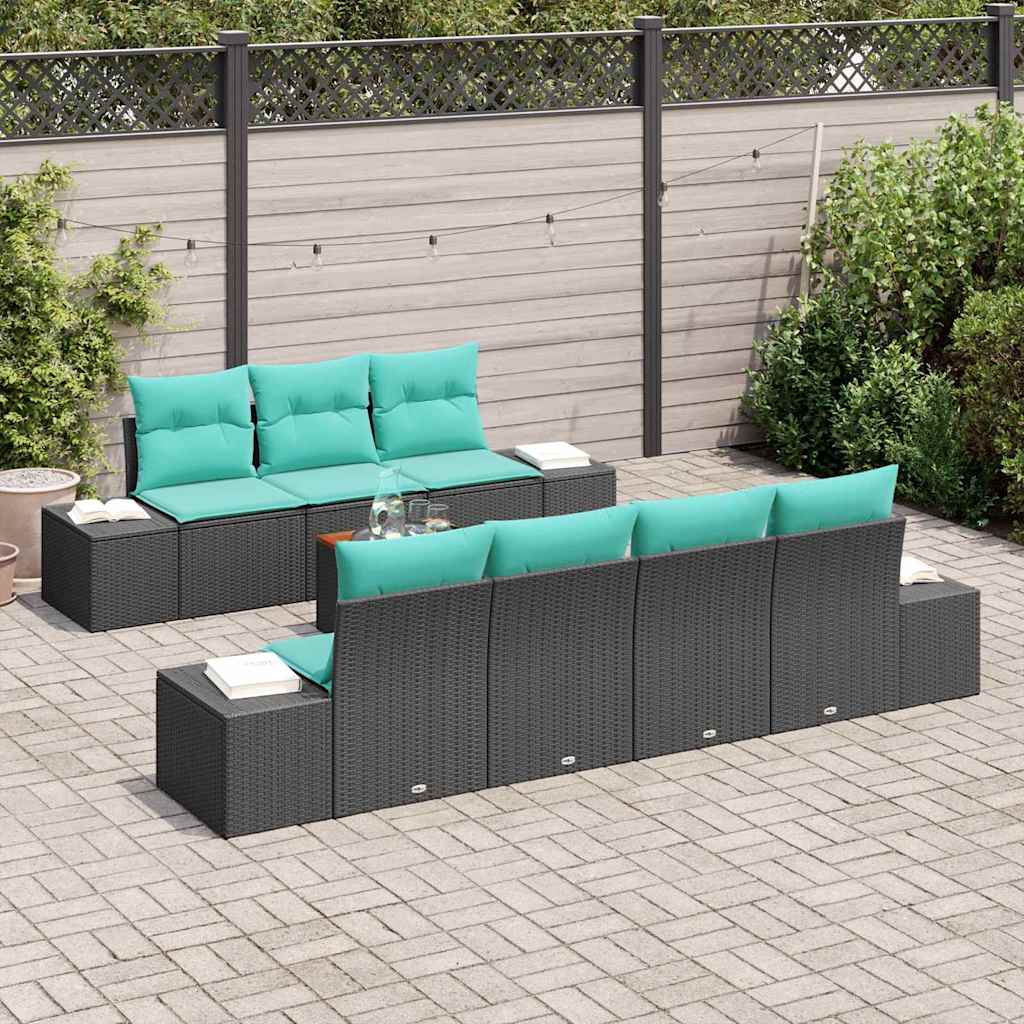 vidaXL Tuinbankenset 8 st Zwart en Turquoise poly rattan