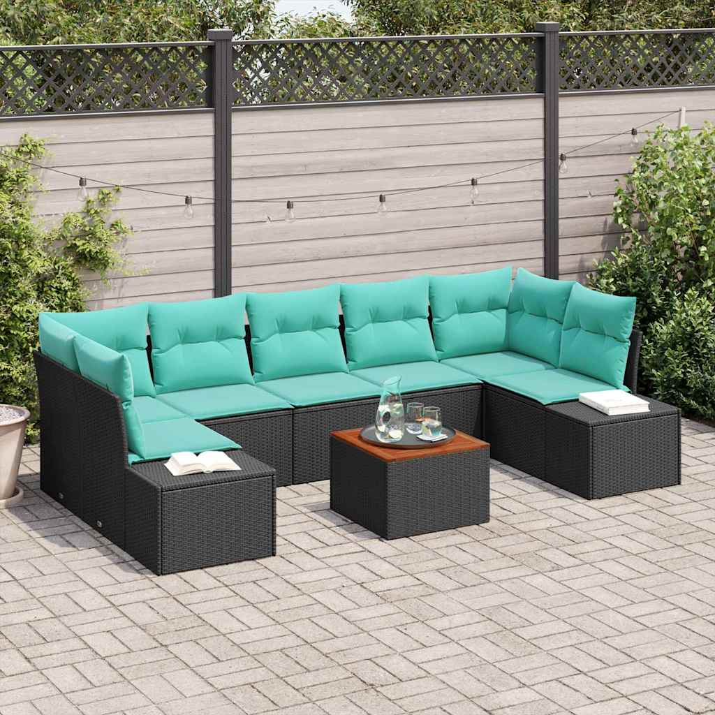 vidaXL Tuinbankenset 8 st Zwart en Turquoise poly rattan