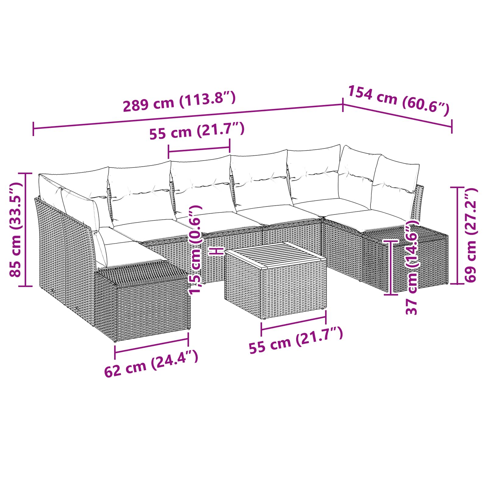 vidaXL Tuinbankenset 8 st Zwart en Turquoise poly rattan