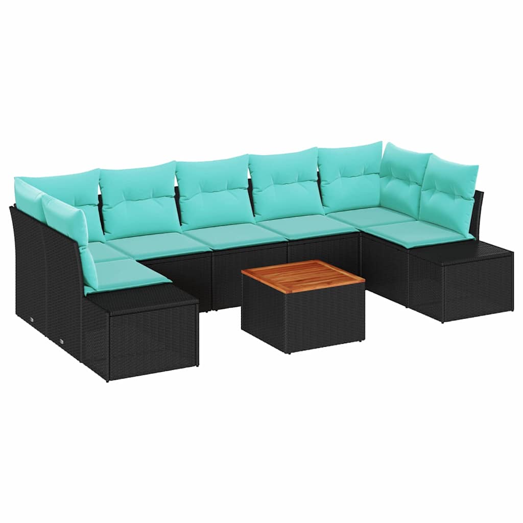 vidaXL Tuinbankenset 8 st Zwart en Turquoise poly rattan