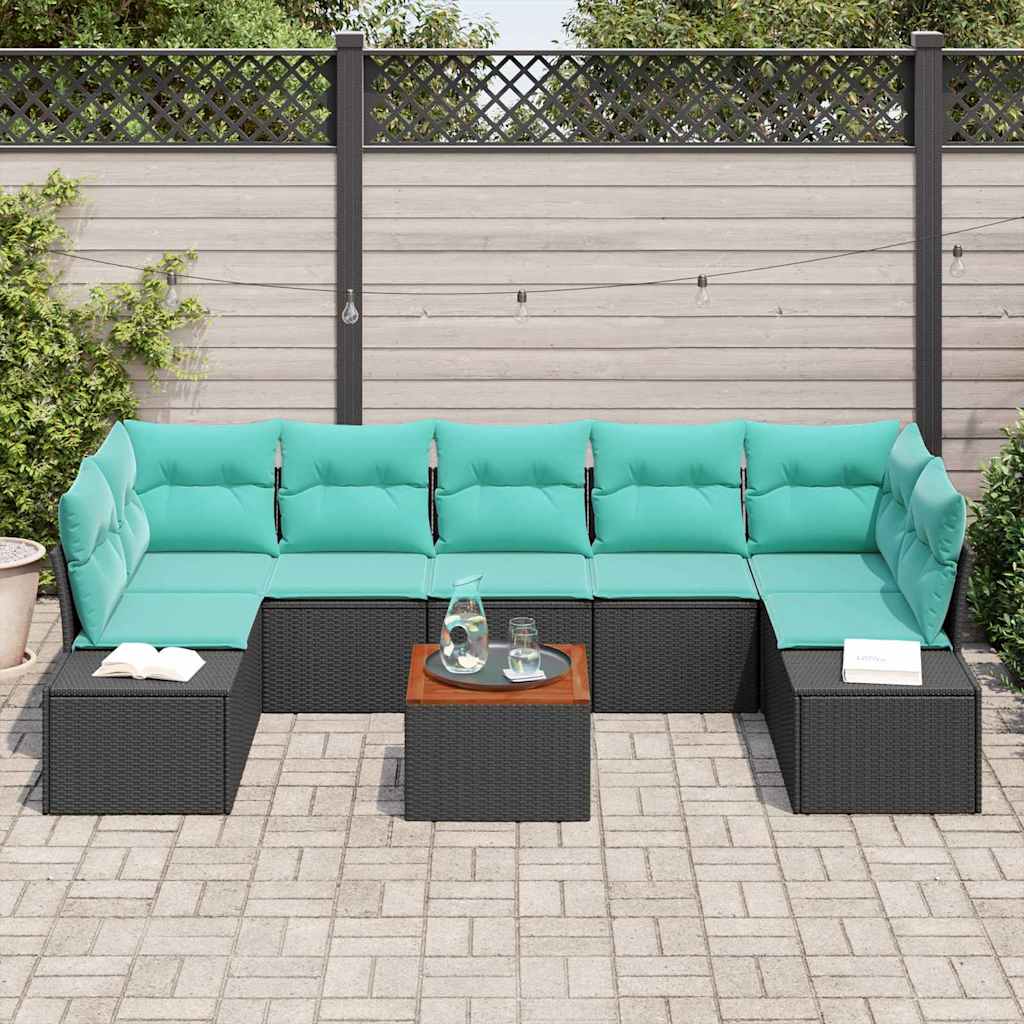 vidaXL Tuinbankenset 8 st Zwart en Turquoise poly rattan