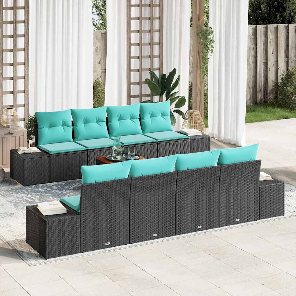 vidaXL Tuinbankenset 9 st Zwart en Turquoise poly rattan