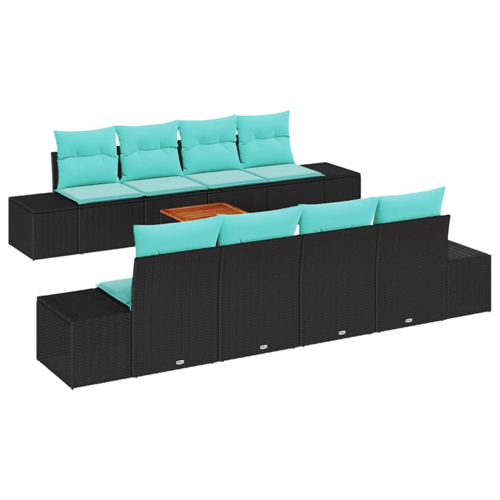 vidaXL Tuinbankenset 9 st Zwart en Turquoise poly rattan