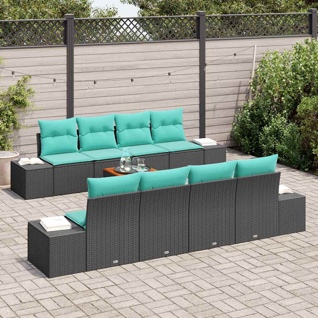 vidaXL Tuinbankenset 9 st Zwart en Turquoise poly rattan