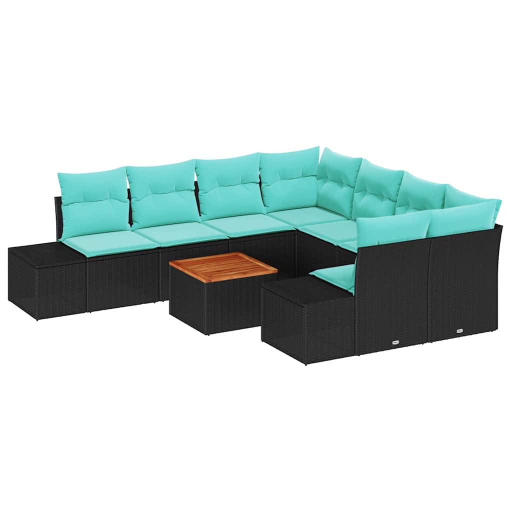 vidaXL Tuinbankenset 9 st Zwart en Turquoise poly rattan