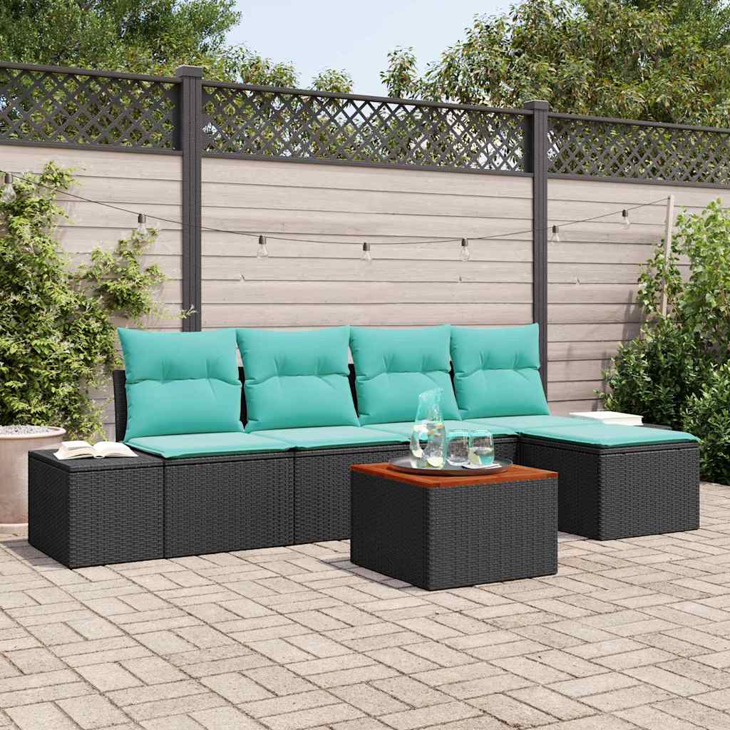 vidaXL Tuinbankenset 6 st Zwart en Turquoise poly rattan