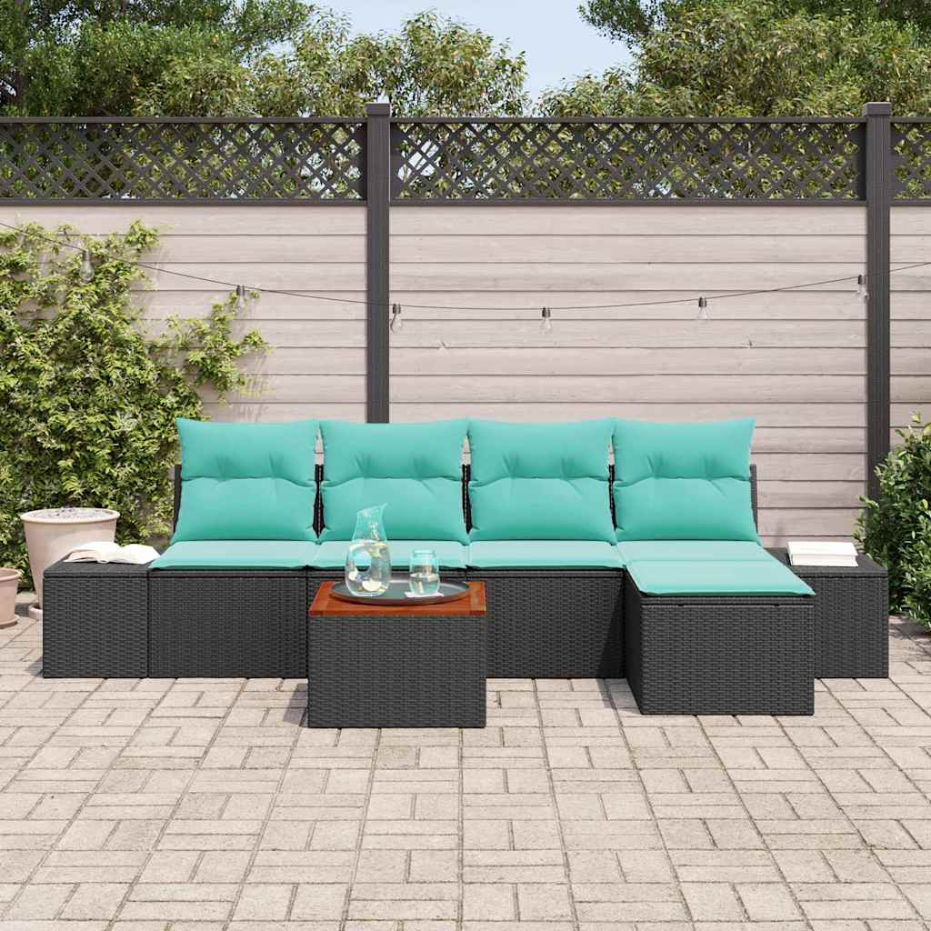 vidaXL Tuinbankenset 6 st Zwart en Turquoise poly rattan