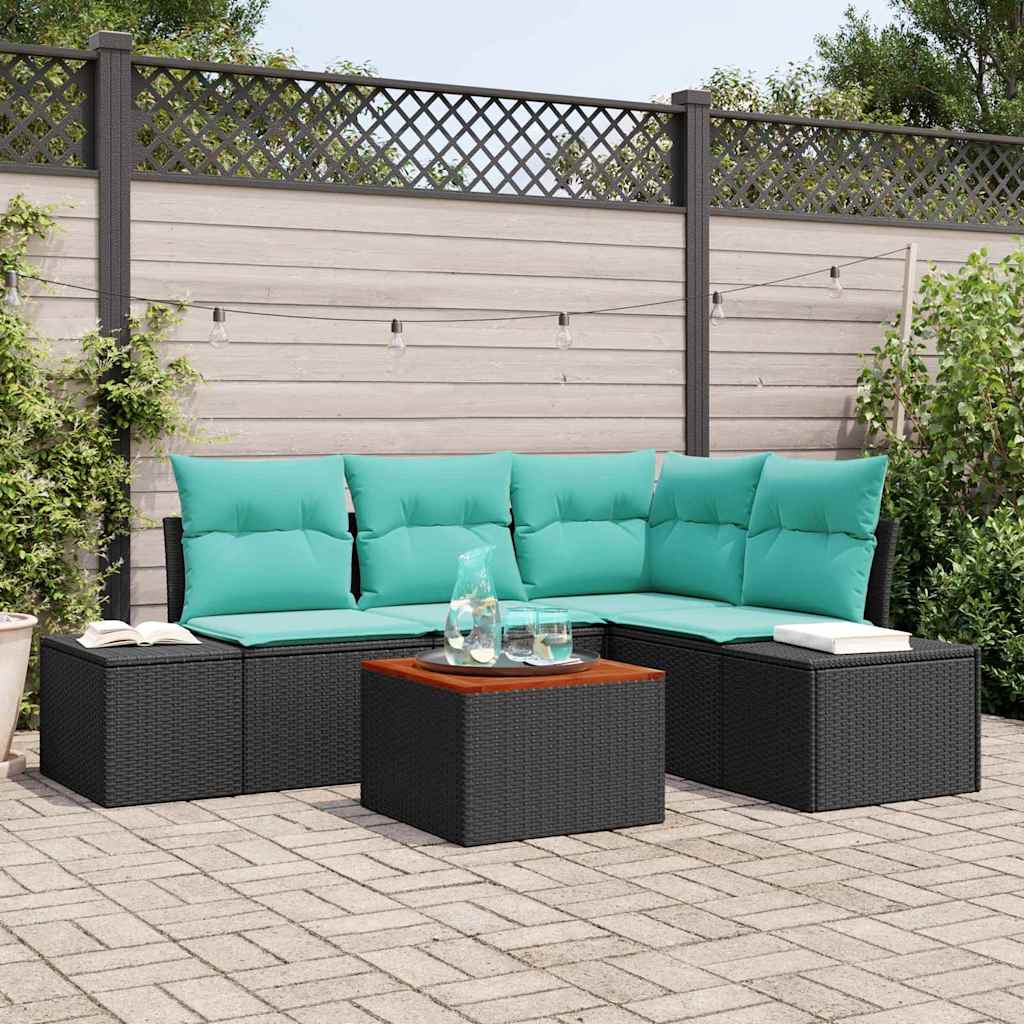 vidaXL Tuinbankenset 5 st Zwart en Turquoise poly rattan