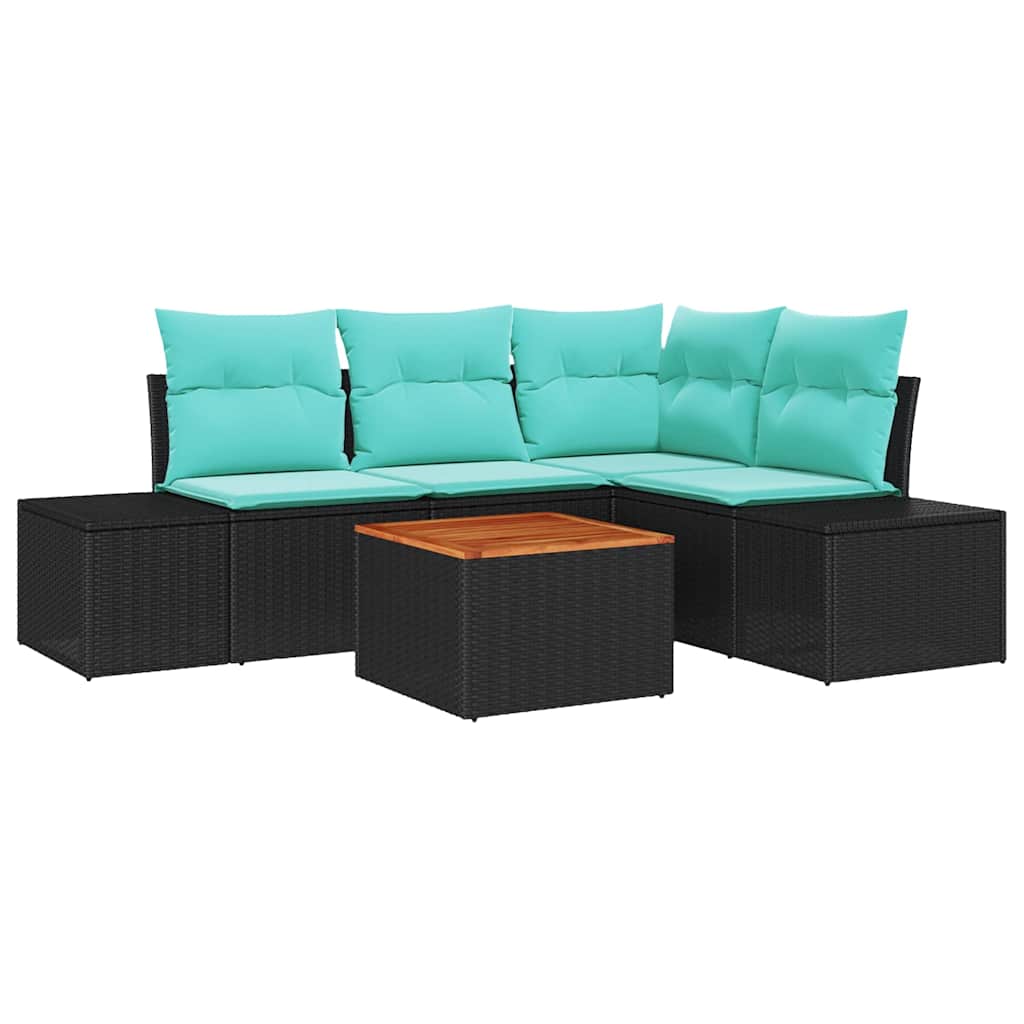 vidaXL Tuinbankenset 5 st Zwart en Turquoise poly rattan