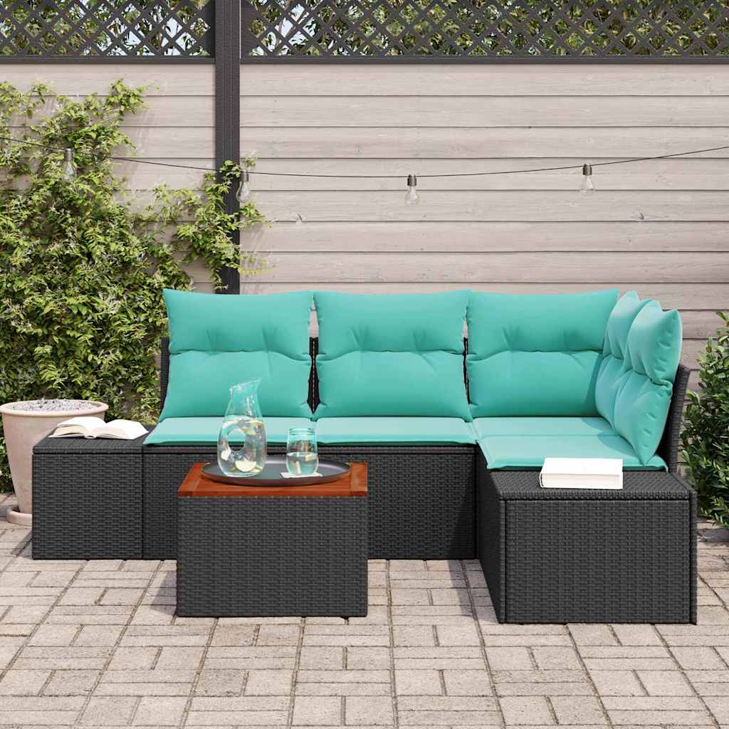 vidaXL Tuinbankenset 5 st Zwart en Turquoise poly rattan