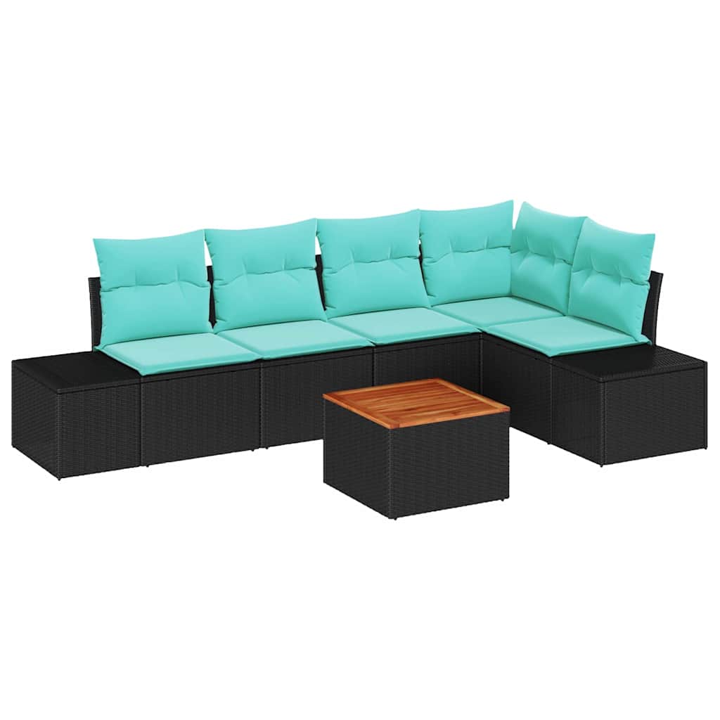 vidaXL Tuinbankenset 6 st Zwart en Turquoise poly rattan
