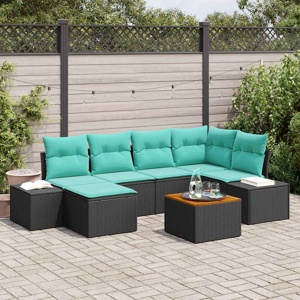 vidaXL Tuin Sofa Set 7 st Zwart en turquoise