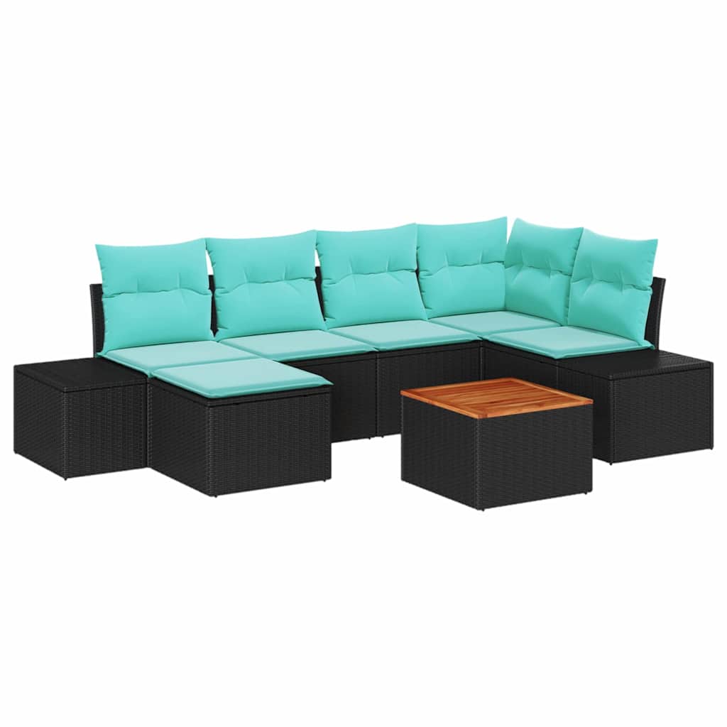 vidaXL Tuin Sofa Set 7 st Zwart en turquoise
