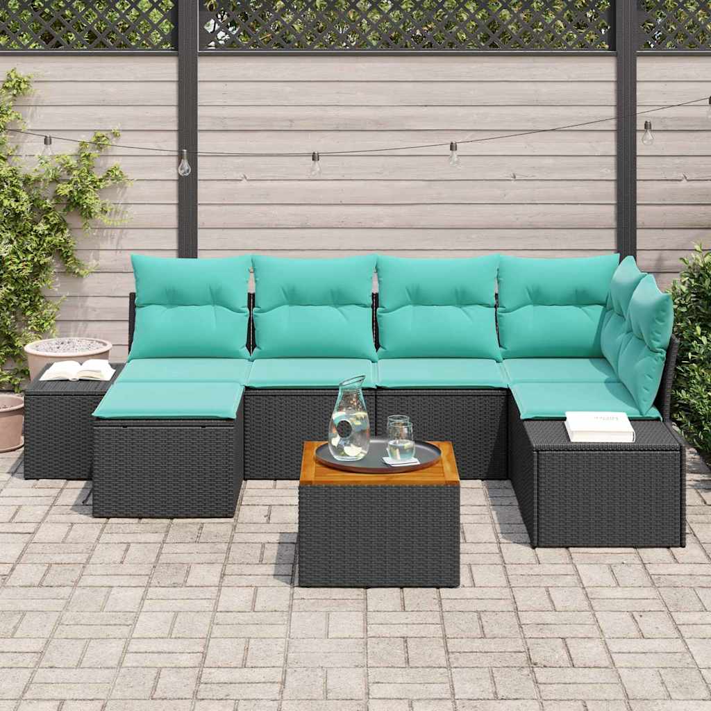 vidaXL Tuin Sofa Set 7 st Zwart en turquoise