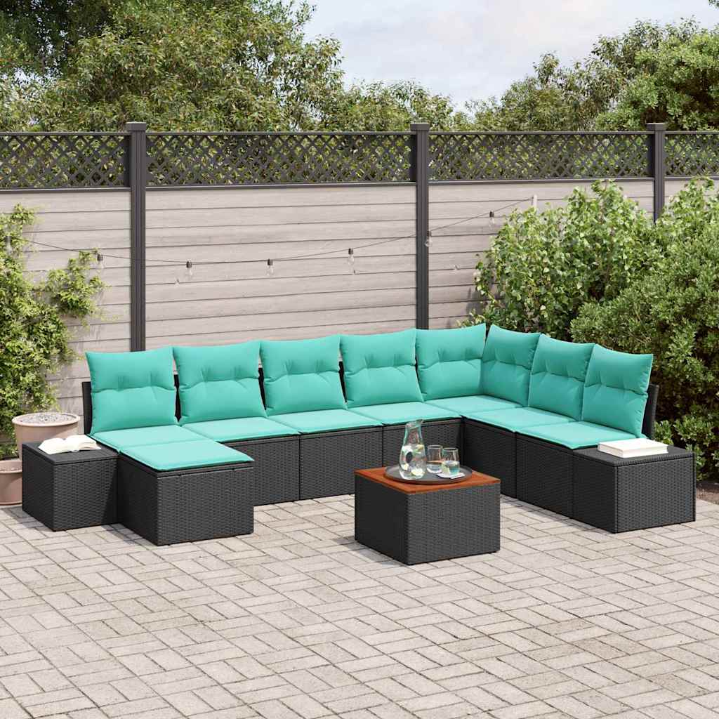 vidaXL Tuin Sofa Set 9 st Zwart en turquoise