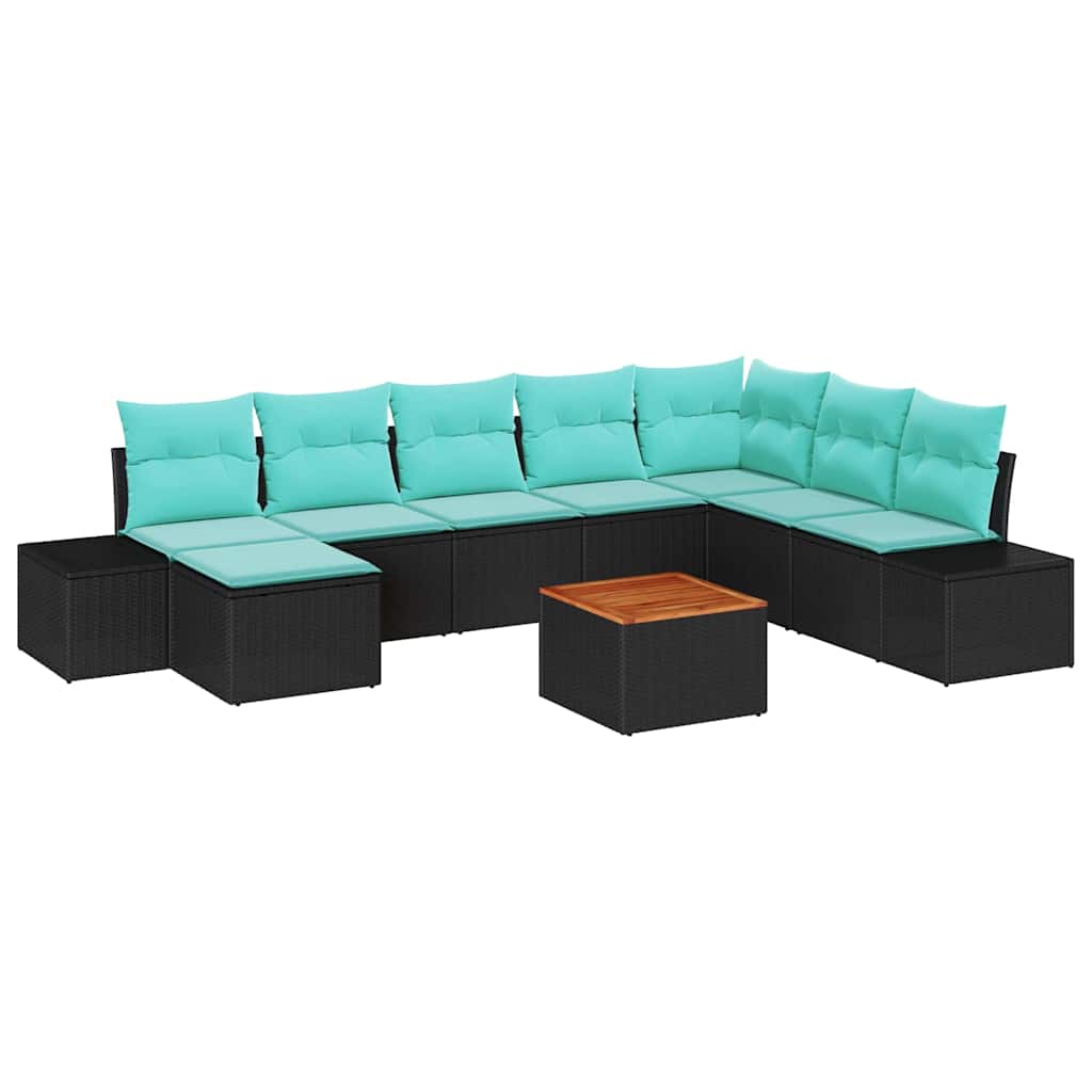 vidaXL Tuin Sofa Set 9 st Zwart en turquoise