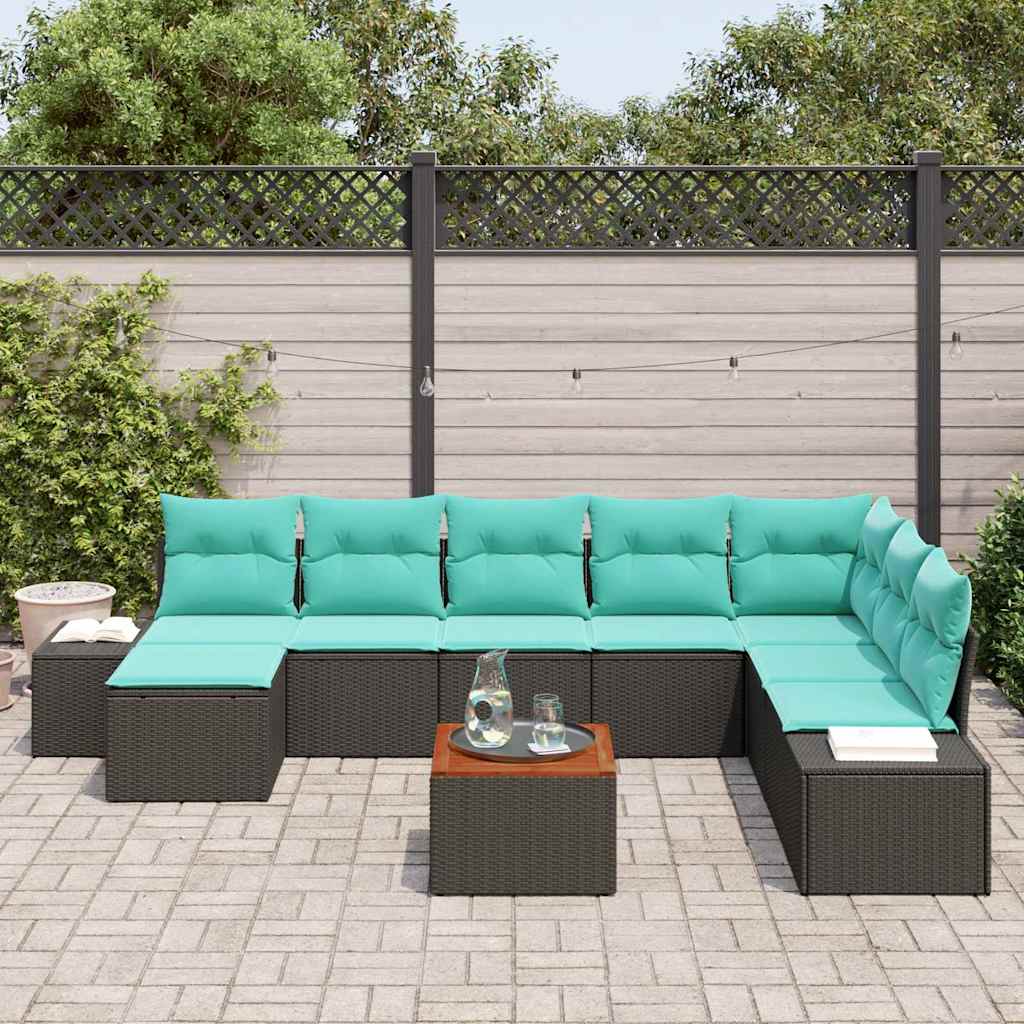 vidaXL Tuin Sofa Set 9 st Zwart en turquoise