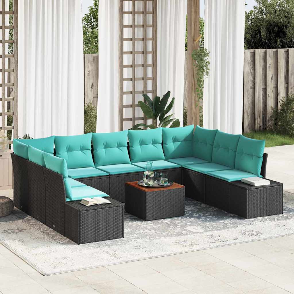vidaXL Tuin Sofa Set 10 st Zwart en turquoise