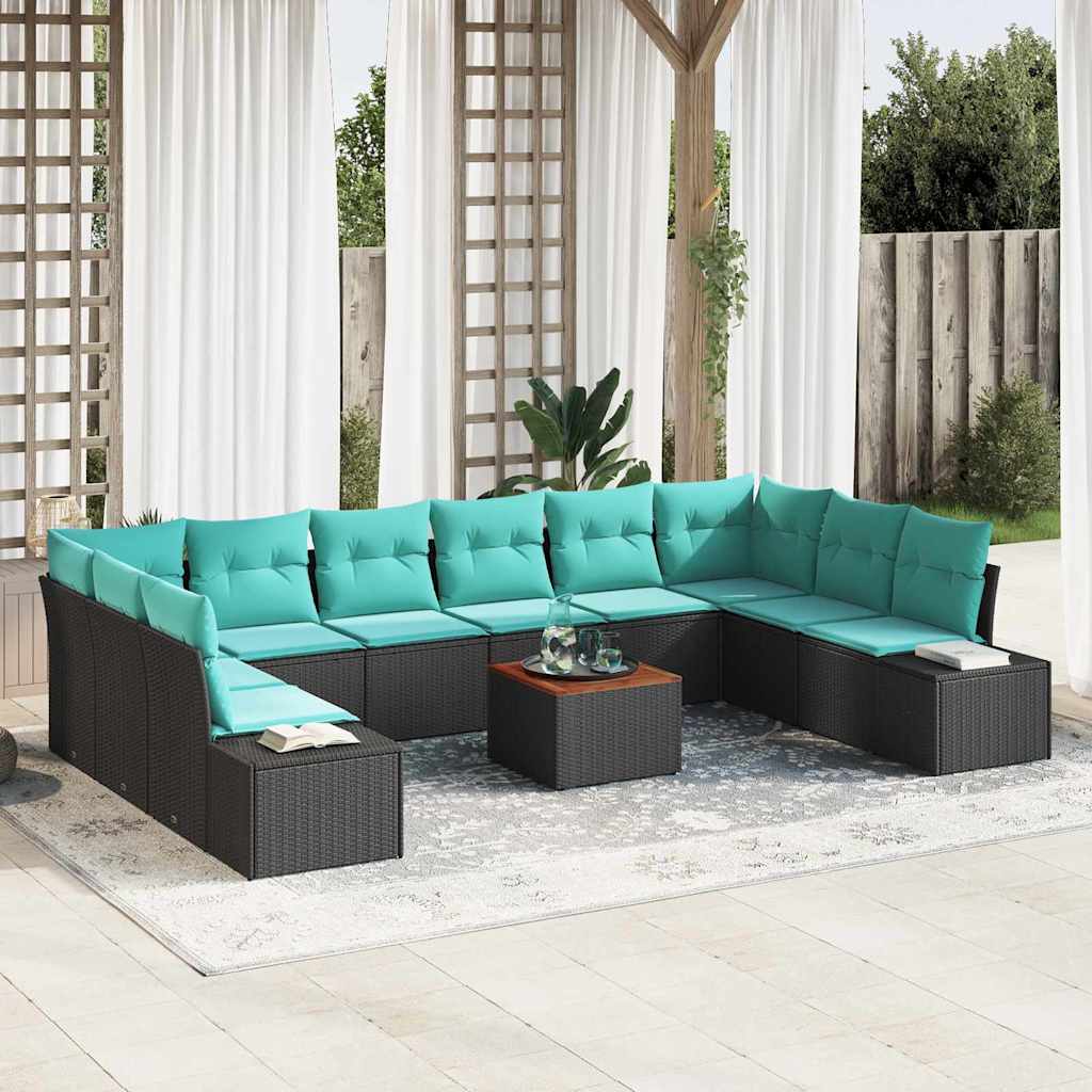 vidaXL Tuin Sofa Set 11 st Zwart en turquoise