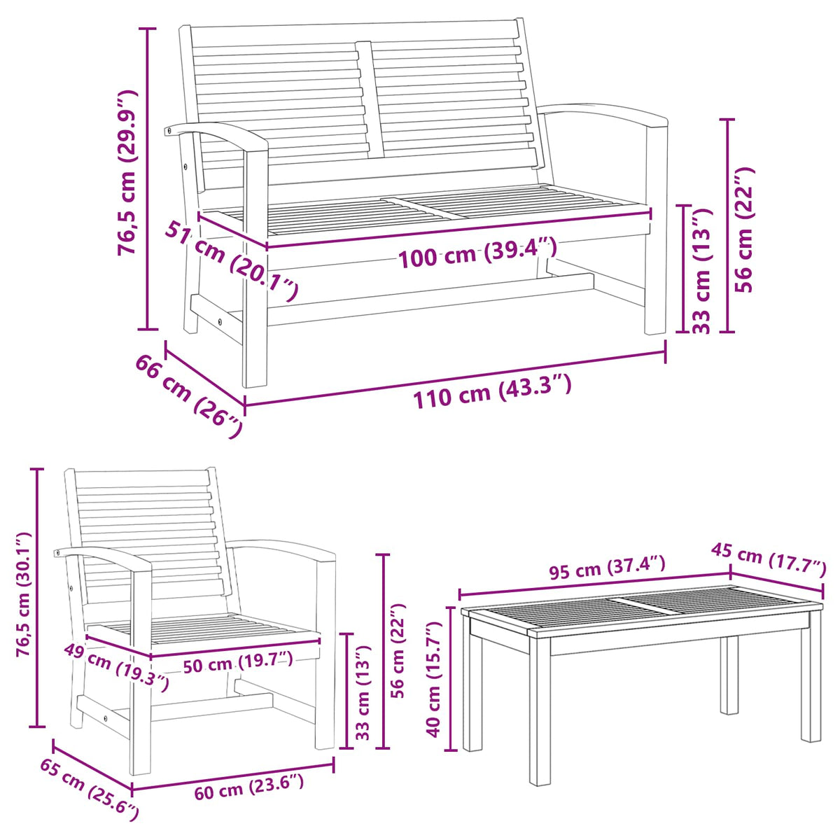 Tuin Sofa Set 4 pcs Naturel Massief teakhout