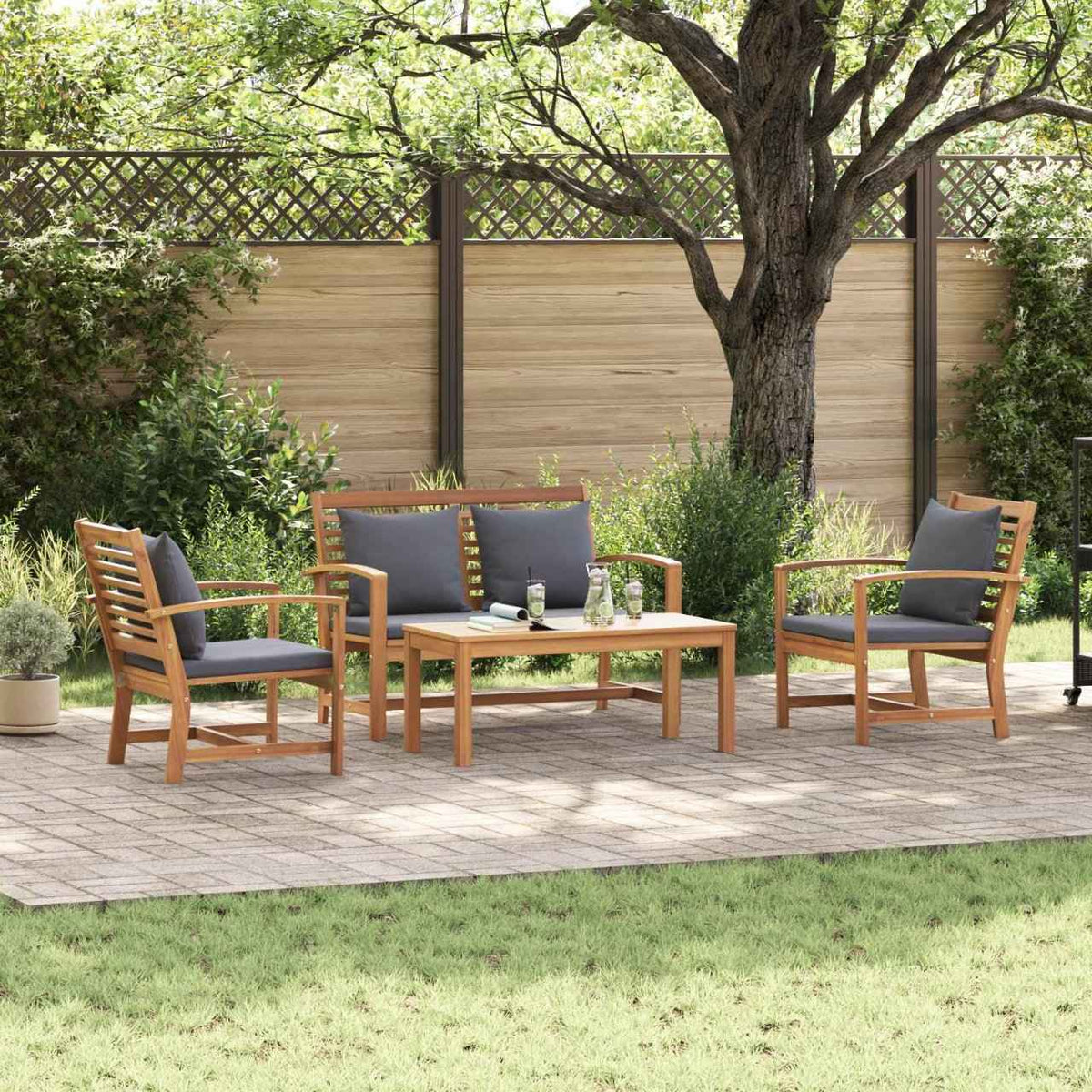 Tuin Sofa Set 4 pcs Naturel Massief teakhout