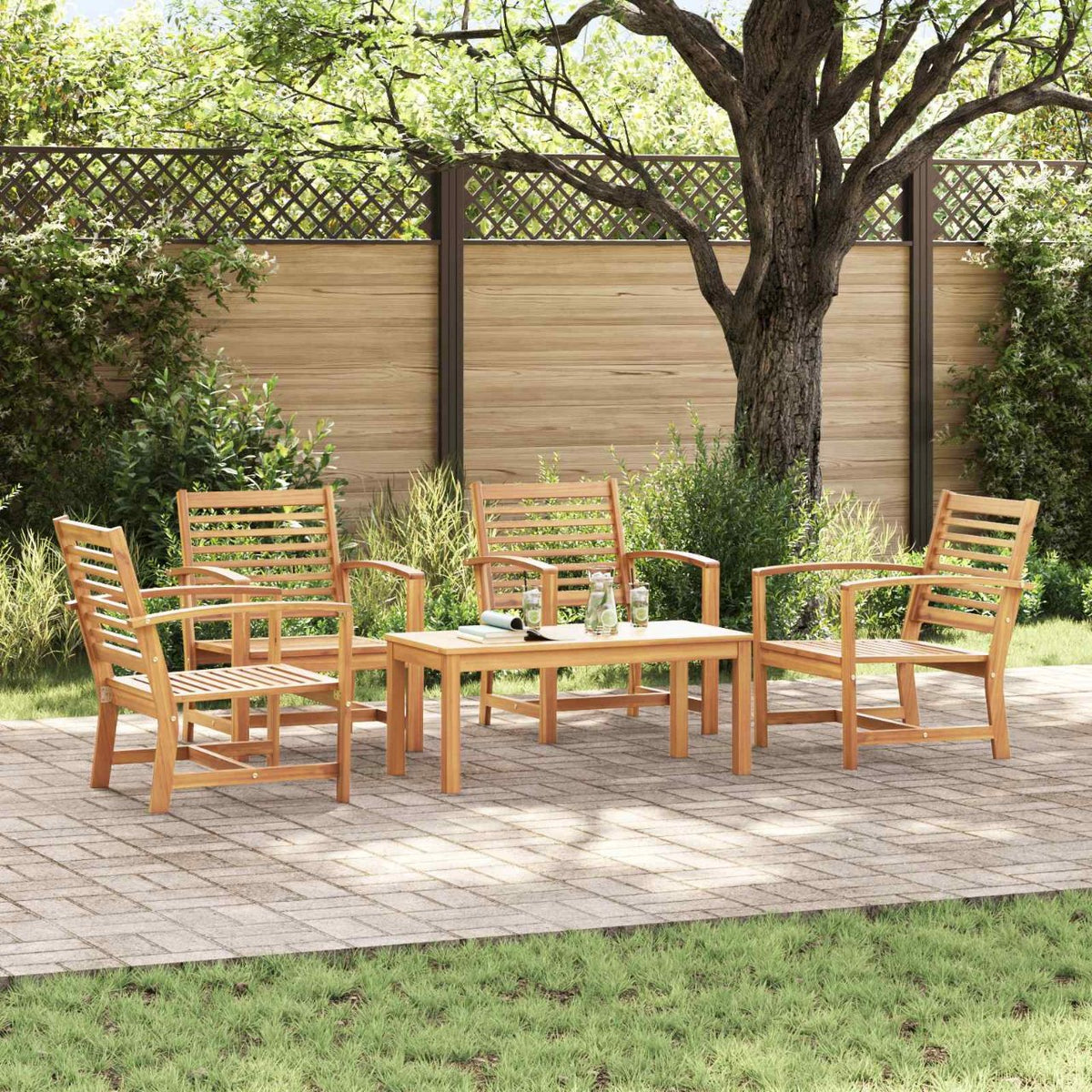 Tuin Sofa Set 4 pcs Naturel Massief teakhout