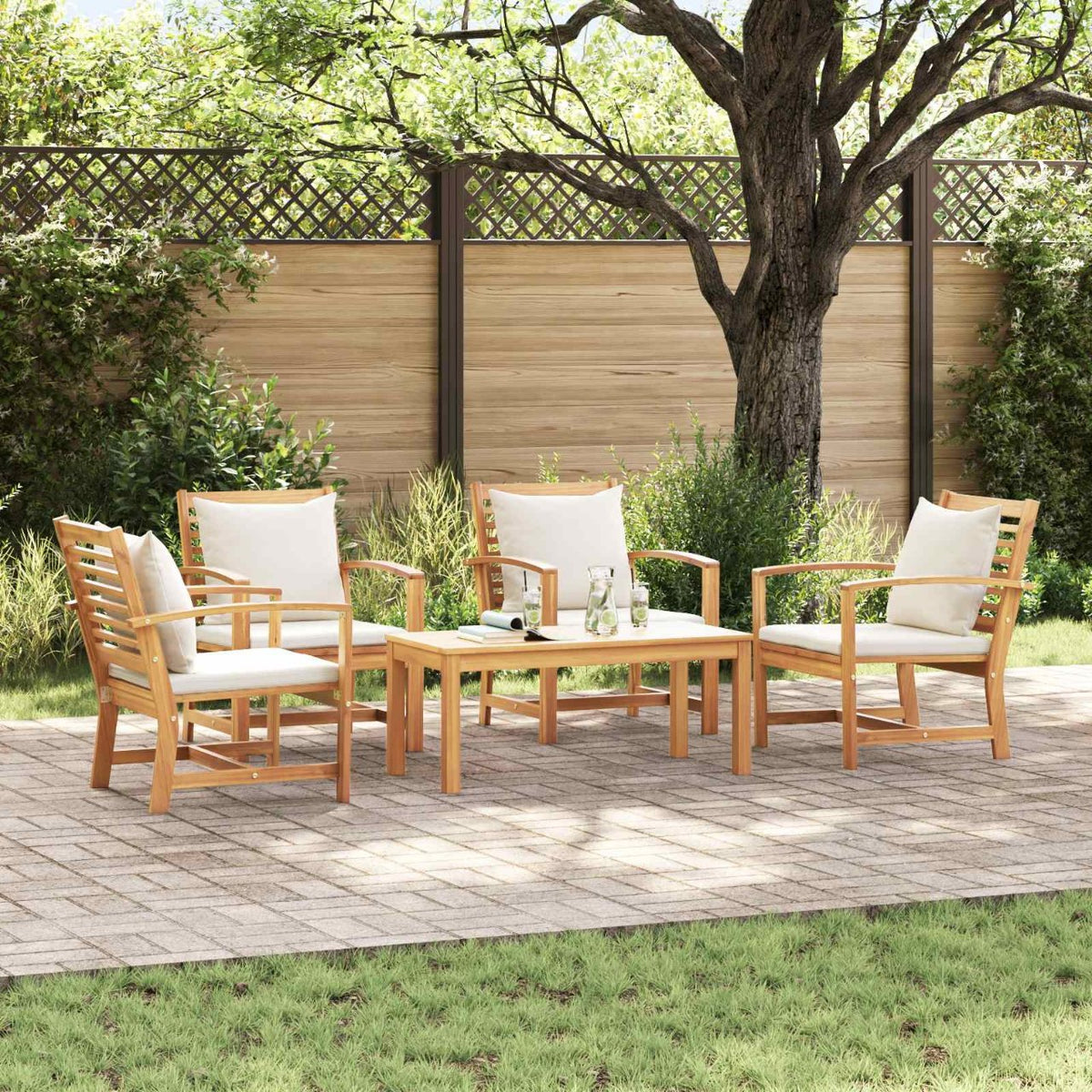 Tuin Sofa Set 4 pcs Naturel Massief teakhout