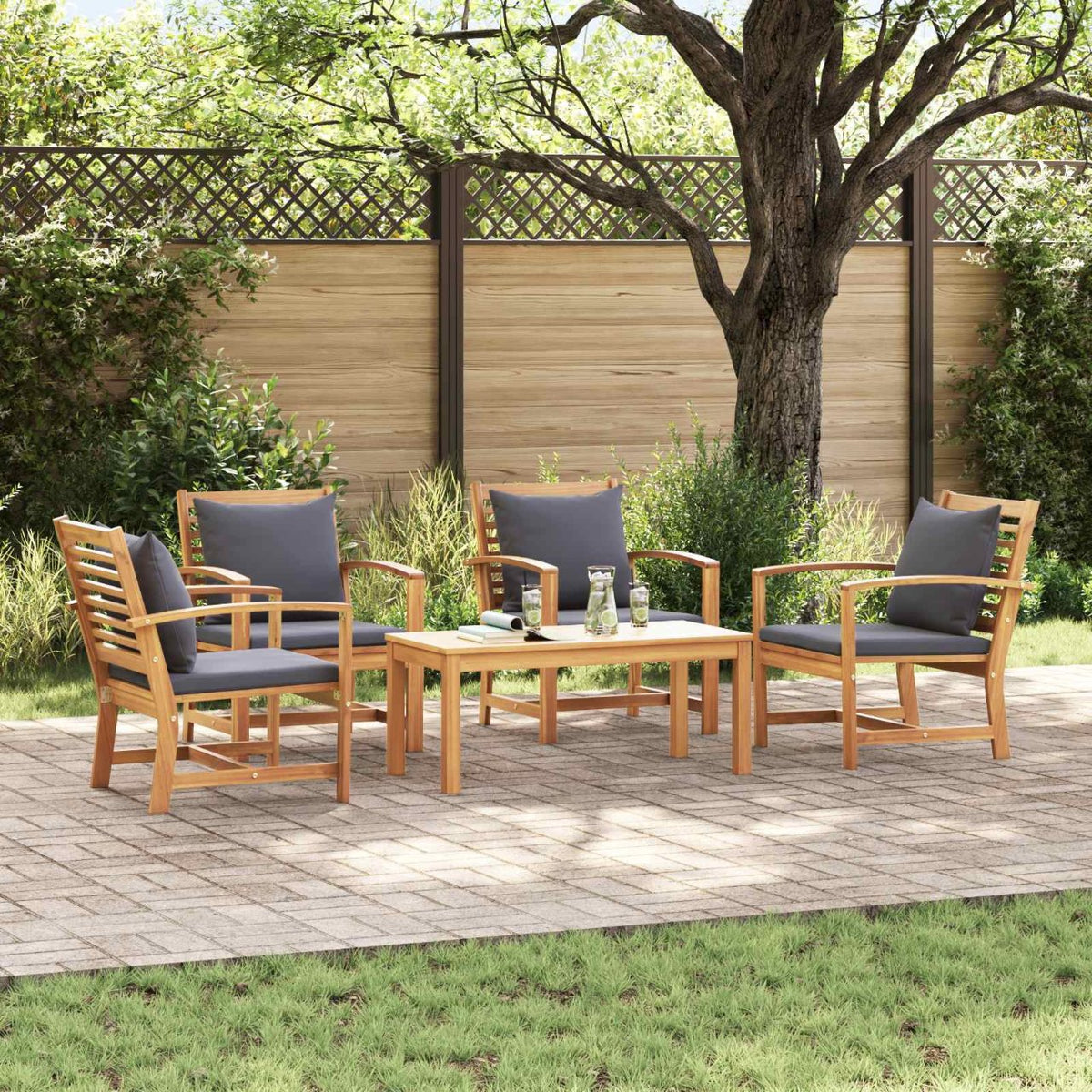 Tuin Sofa Set 4 pcs Naturel Massief teakhout