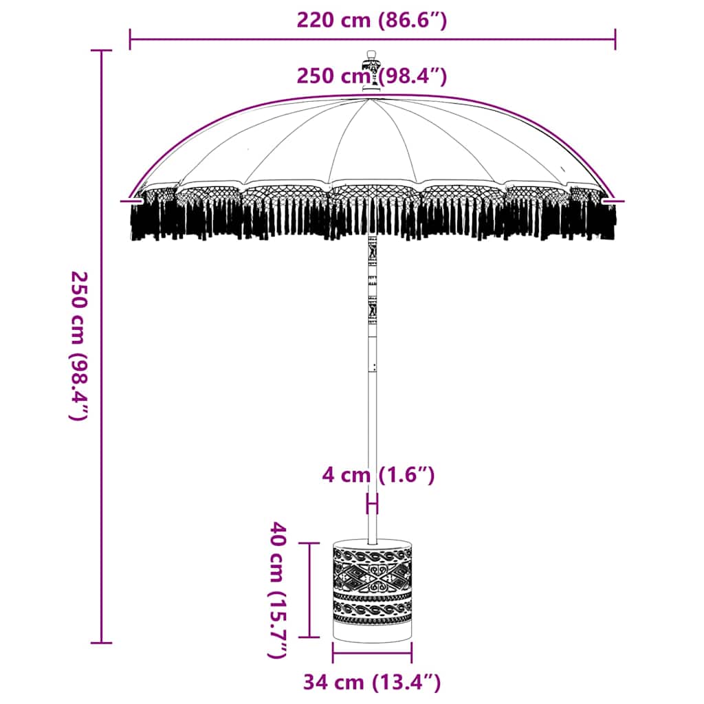 Balinese Parasol Crème 180-190 cm Katoen, massief hout