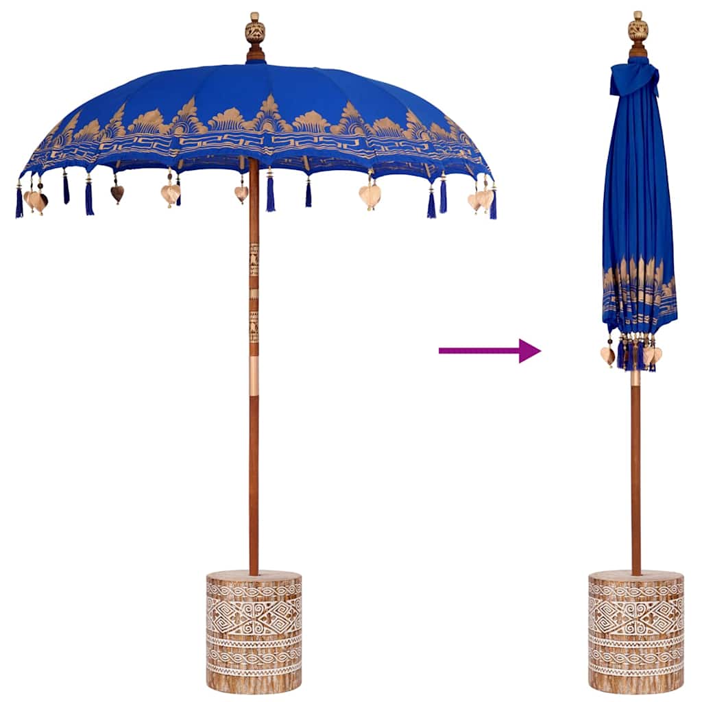 Balinese Parasol Blauw 180-190 cm Katoen, massief hout
