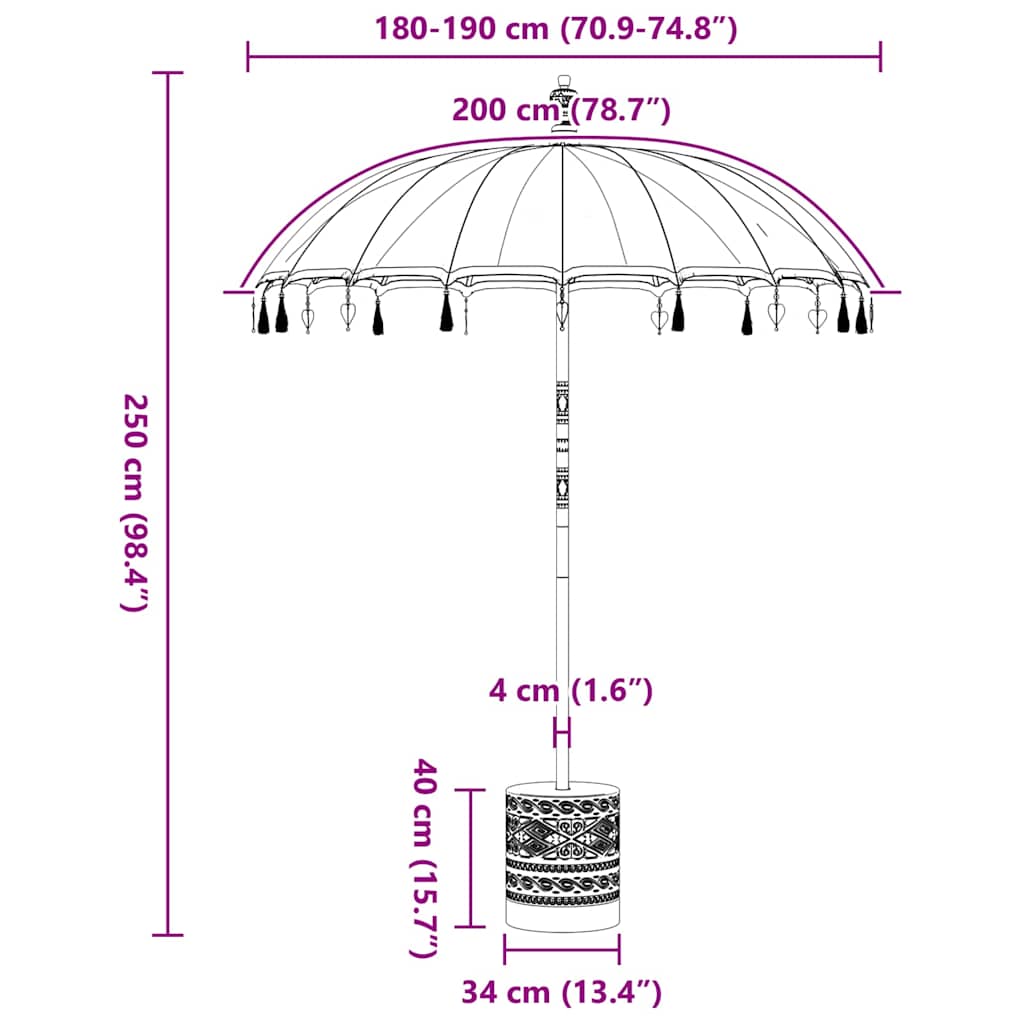 Balinese Parasol Blauw 180-190 cm Katoen, massief hout