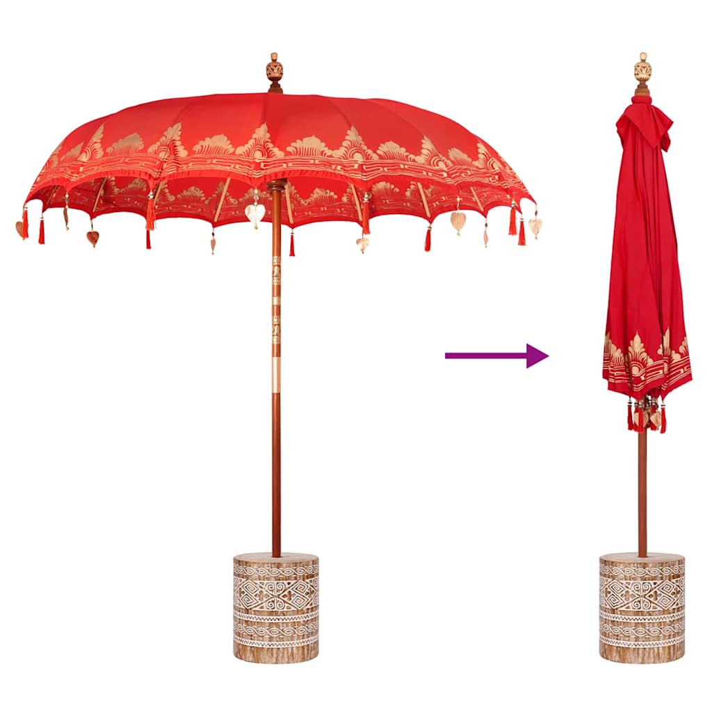 Balinese Parasol Rood 180-190 cm Katoen, massief hout