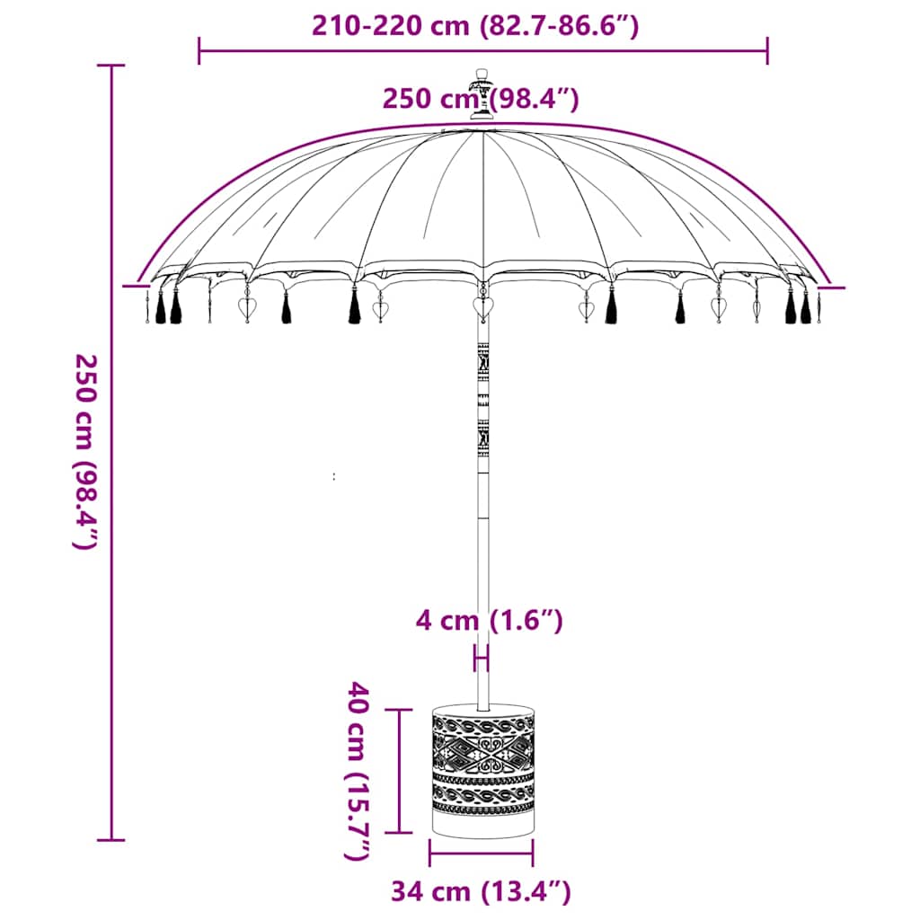 Balinese Parasol Rood 180-190 cm Katoen, massief hout