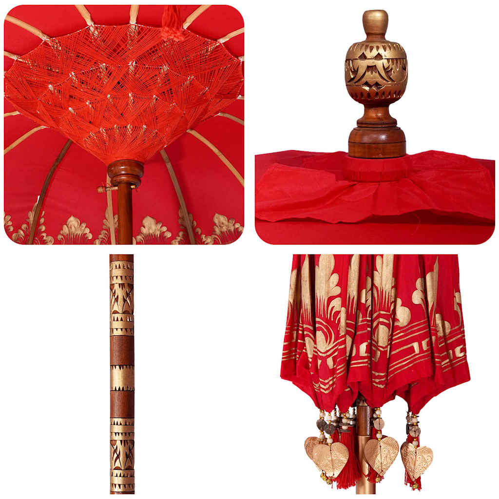Balinese Parasol Rood 180-190 cm Katoen, massief hout