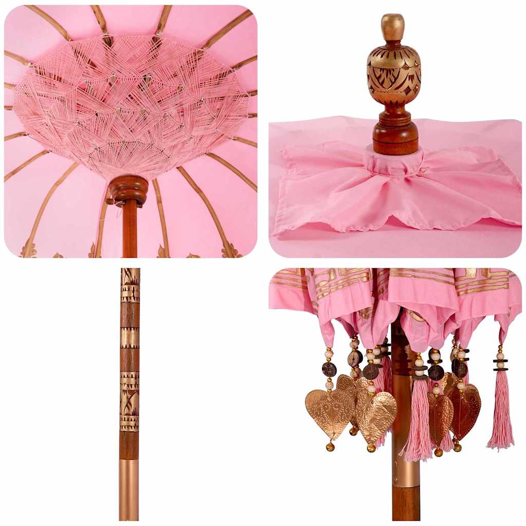 Balinese Parasol Roze 180-190 cm Katoen, massief hout